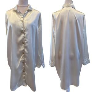 Allegria 100% Satin Cream Off White Night Shirt Loungewear Small Nightgown